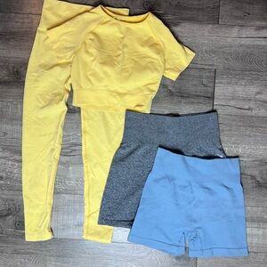 Yellow Activewear Set with Gray and Blue Shorts Bundle